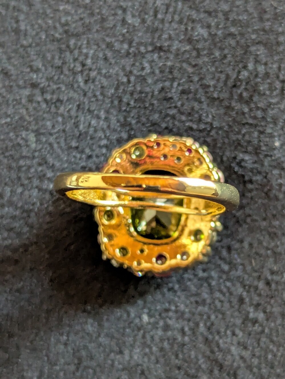 Vintage Style Gold-tone Ring with Green Center and Pink Accent Stones 1920s Sz 8 - Picture 8 of 12